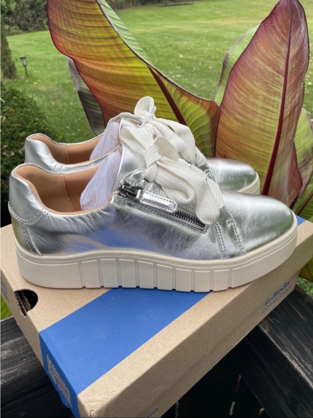 Clarks Silver Platform Zip & Lace Sneakers